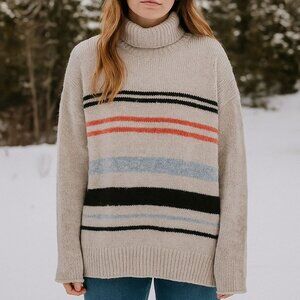 Women's Alpaca/Wool Blend Long Sleeve Turtleneck Sweater OS Cream/Ivory Striped
